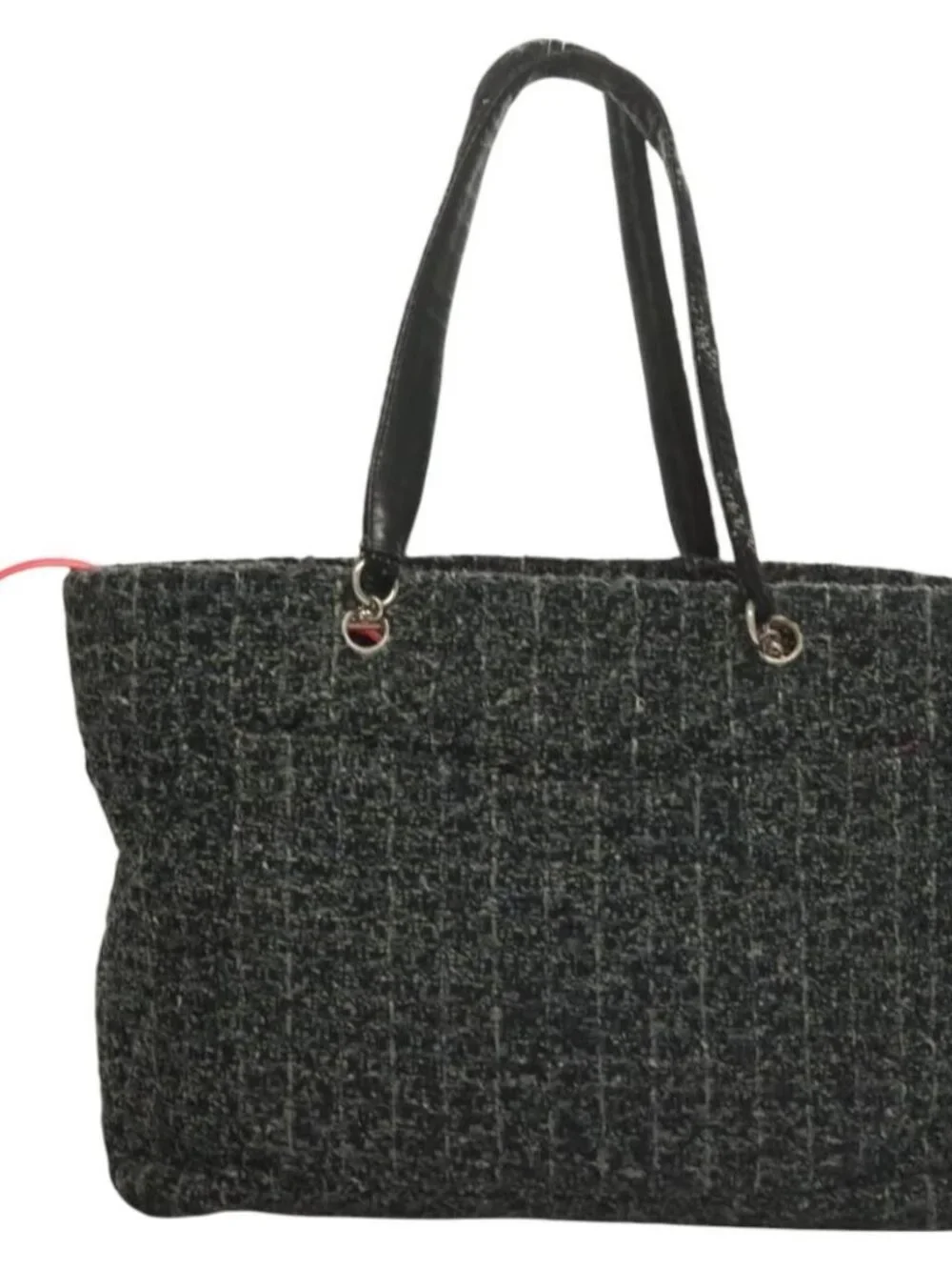 CHANEL Tote Bag Tweed Black Silver CC Auth bs27090